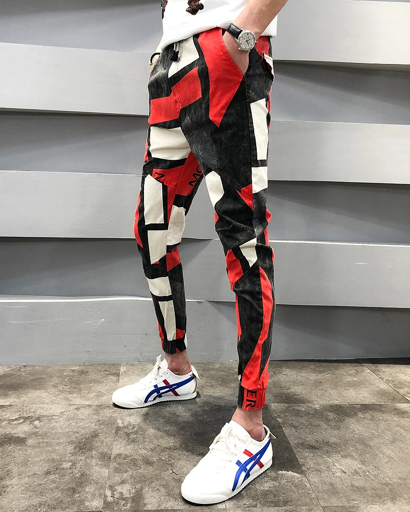 Летняя мода Фирменная Новинка Pantalon Hombre мужские штаны для бега Повседневное Slim Fit ботильоны Длина шорты-шаровары с принтом штаны, мужские брюки