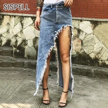 SISPELL Асимметричная джинсовая юбка с бахромой Женская высокая талия асимметричные юбки женские осенние большие размеры модная одежда Новинка