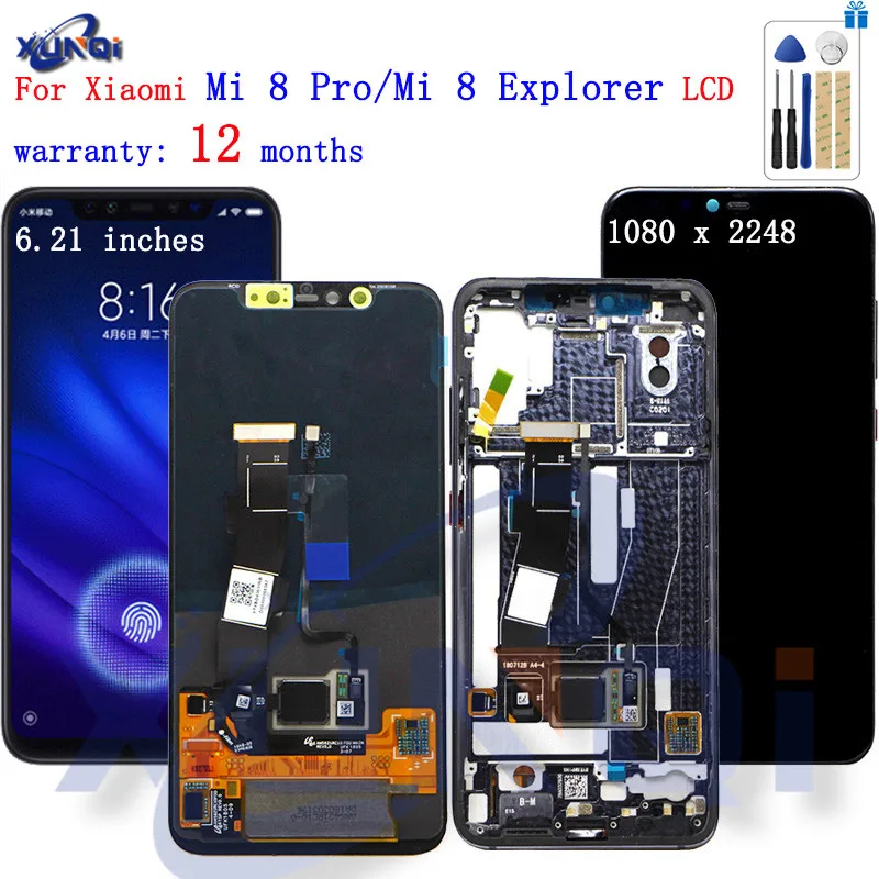 

6.21'' For Xiaomi Mi 8 Pro LCD Display Touch Screen Digitizer with frame Assembly Replacement + Tools For Mi 8 Explorer