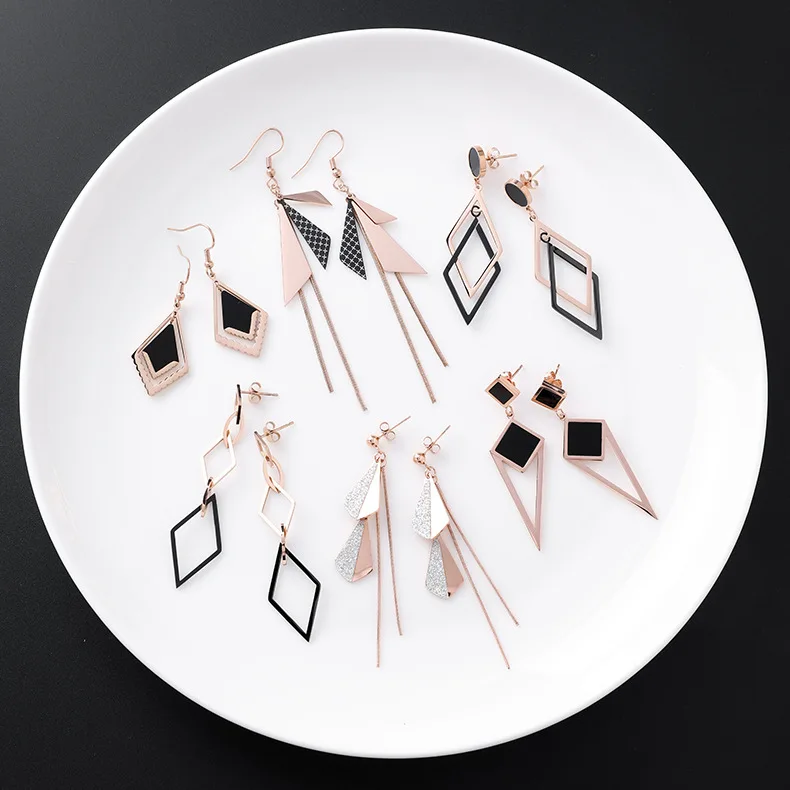 

Fashion Geometric Titanium Steel Tassel Earrings Triangle Leaf Dangle Earrings For Women Drop Earrings