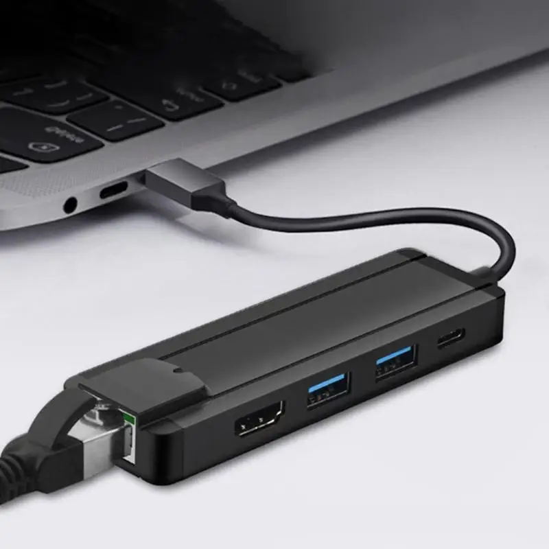 5 в 1 type-C к PD USB3.1/HDMI/RJ45/2 USB3.0 Многофункциональный USB-C концентратор поддерживает протокол быстрой зарядки PD черный USB концентратор