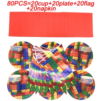 

Building Blocks Party Supplies Kids Disposable Napkins Towels Plates Cup Tableware Baby Shower Birthday Party Decoration Banners