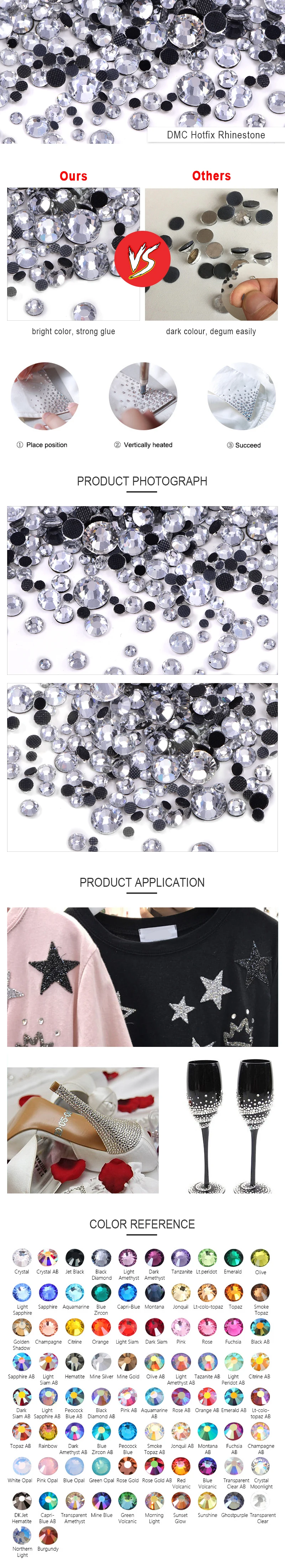 Clear Crystal color Oleeya DMC hot fix rhinestones
