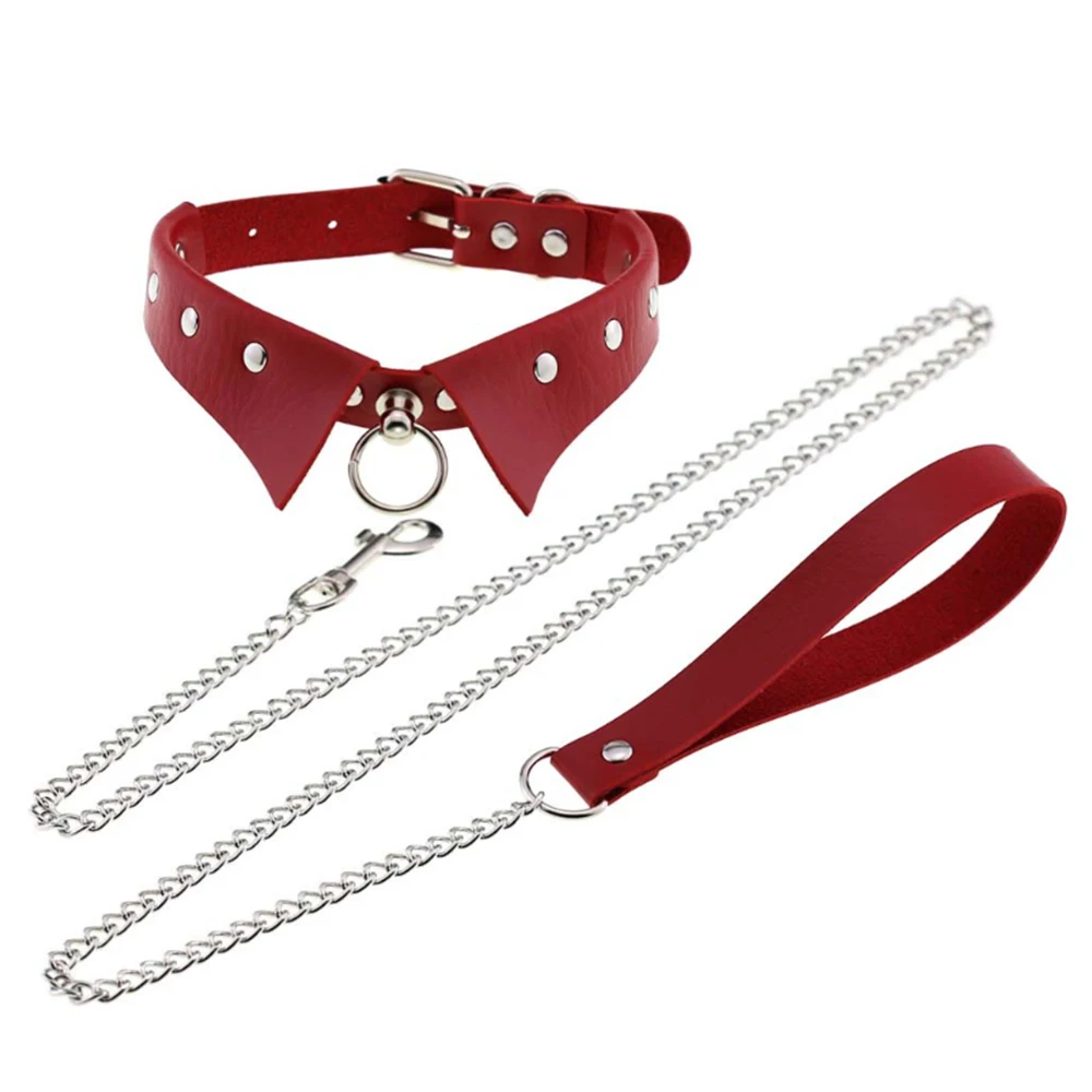 

Punk temperament personality leather bow neckline sexy false neckline O pendant neckline traction rope chain appeal