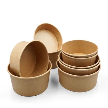 

Disposable take out box Congee paper bowl with lid kraft paper salad bowl