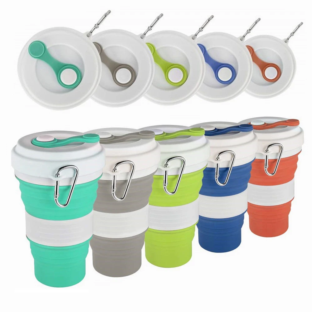 550ml Folding Silicone 5 color Portable Silicone Telescopic Drinking
Collapsible coffee cup folding silica cup with Lids Travel