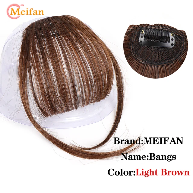 MEIFAN Clip in Hair Bangs Extension Hairpiece Synthetic Natural Fake Bang Hair Piece Air Bangs Clip on Bangs Black Brown LH25-2-30