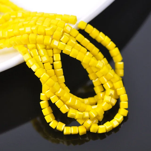 200pcs Opaque Yellow 3mm Small Cube Square Faceted Czech Crystal Glass Loose Crafts Beads Wholesale lot for Jewelry Making DIY Opaque Yellow