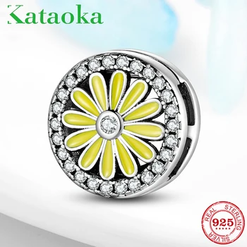

Daisy flowers 925 Sterling Silver zircon Clip Beads clips beads for jewelry making fit reflexions charm Bracelet