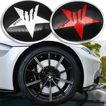 

4PCS 56mm Aluminum Car-styling Decorative Pentagram SPEED logo Car Wheel Center Hub Caps badge Sticker for Jaguar Hubcap Nissan