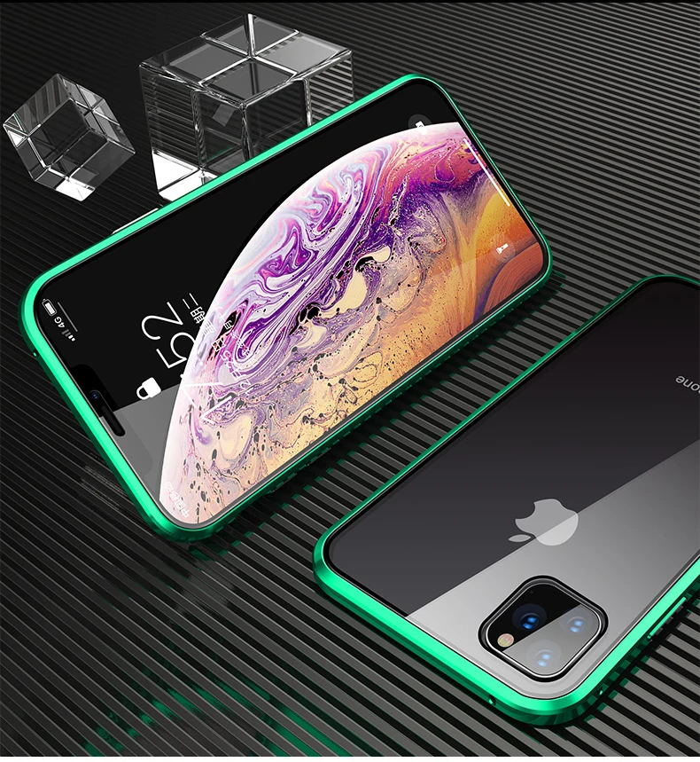 360 Полный Магнитный чехол для iPhone 11 Coque 11 Pro MAX X XS XR металлический бампер двойное закаленное стекло для iPhone 8 7 6 6S Plus чехол