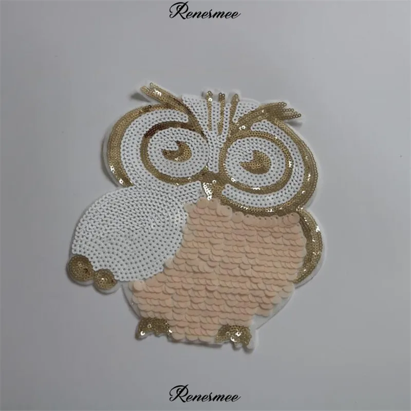 

1Pc Sequins Gold Cute Owl Embroidery Cloth Stickers Decorative Back Glue Ironing Repairing Cloth Flower Patch Accessorry 20.5X18