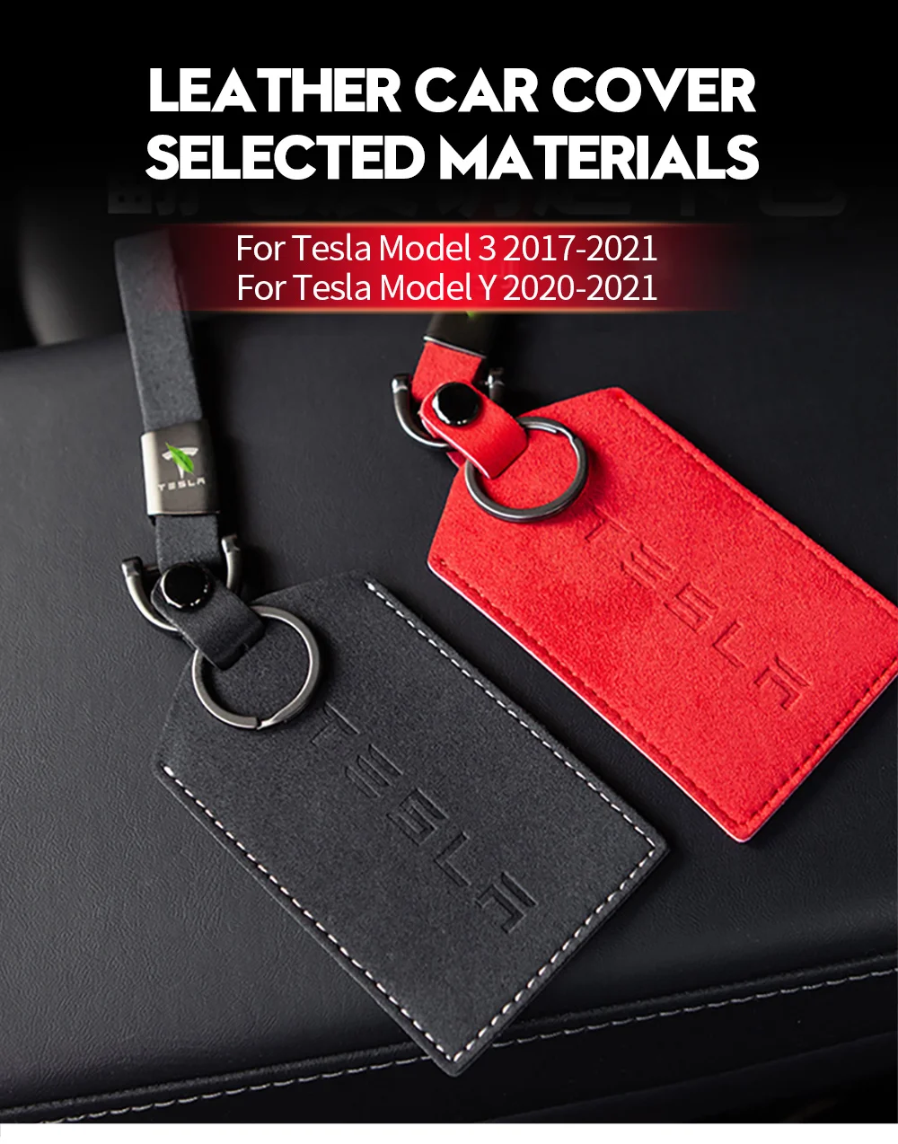 Genuine Leather Car Key Card Case Wallet Protector for Tesla Model 3 Key Shell 
