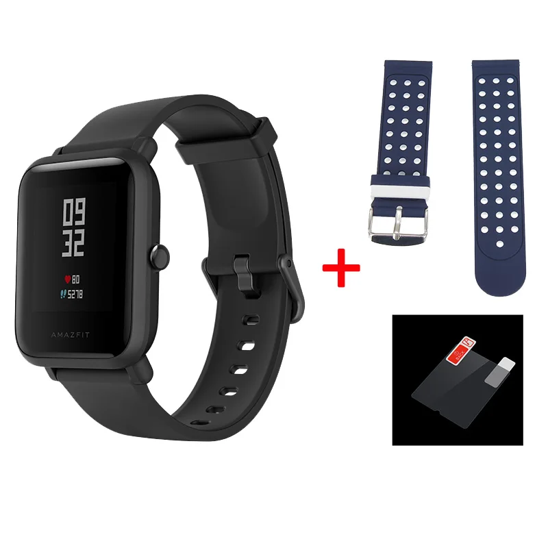 black and blue Английская версия Amazfit Bip Lite умные часы Huami Amazfit Bip LITE Мужские часы 45 дней Срок службы батареи 3ATM водонепроницаемые часы - Цвет: black and blue