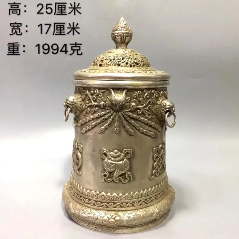 

Винтажный тибетский серебряный горшок, банка, буддизм, тотем, Лев, чудовище, редкий чайник