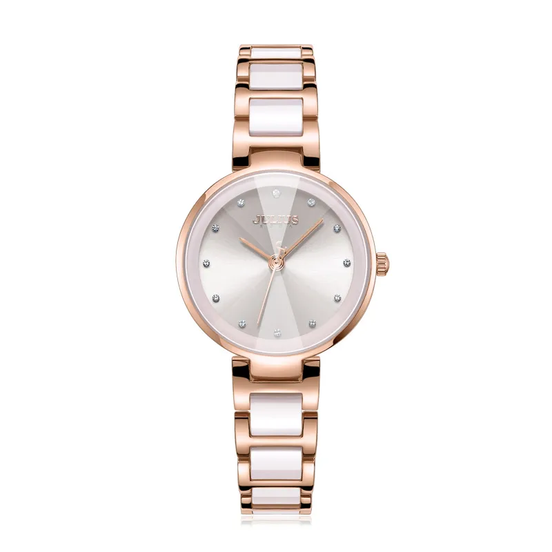 gold watch Julius Брендовые женские часы, черные керамические часы, простые кварцевые часы, модные водонепроницаемые наручные часы, женские часы Zegarek Damski - Цвет: gold watch