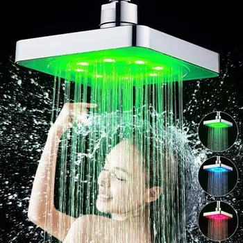 

6Inch LED Square Shower Head Seven Color Thermochromic Shower Head With Temperature Sensing