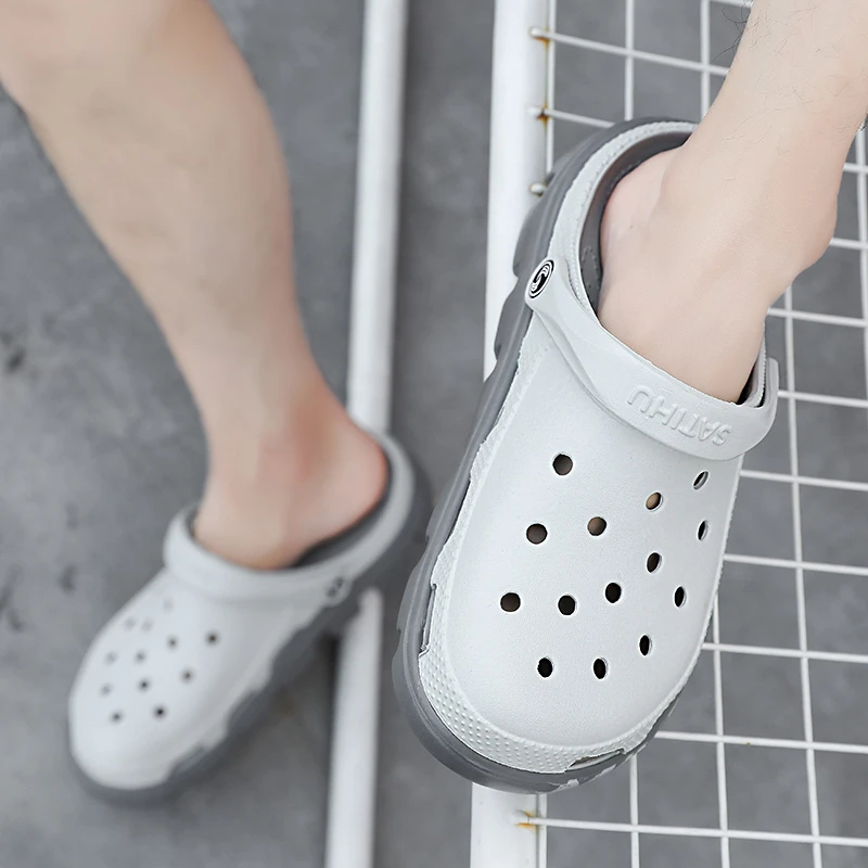 Chanclas de originales para hombre, zapatos de agua con agujeros para playa, zapatillas acuáticas para exteriores, sandalias de jardinería, talla grande 47|Sandalias de playa y para aire libre| - AliExpress