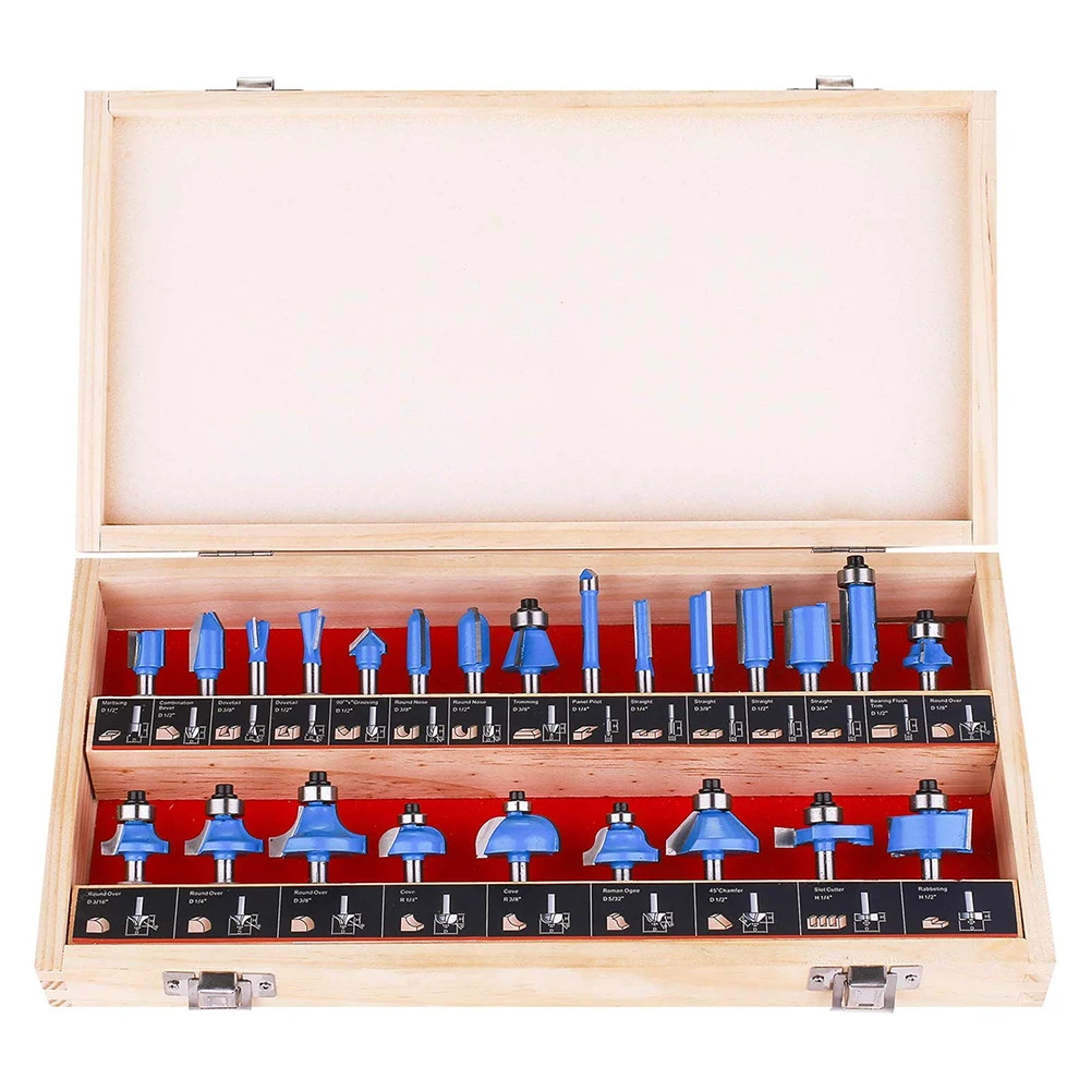 

Practical 24pcs Tongue and Groove Set 1/4 Inch Shank Router Bits Set T Shape Wood Milling Cutter Tools for Home DIY Tools Kits