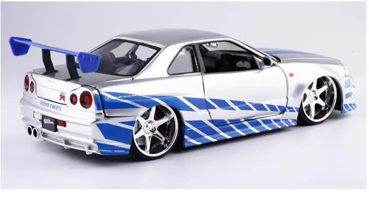 Goede 124 NISSAN R34 legering model auto, hoge simulatie glijden speelgoed, kinderen collectie geschenken, gratis verzending