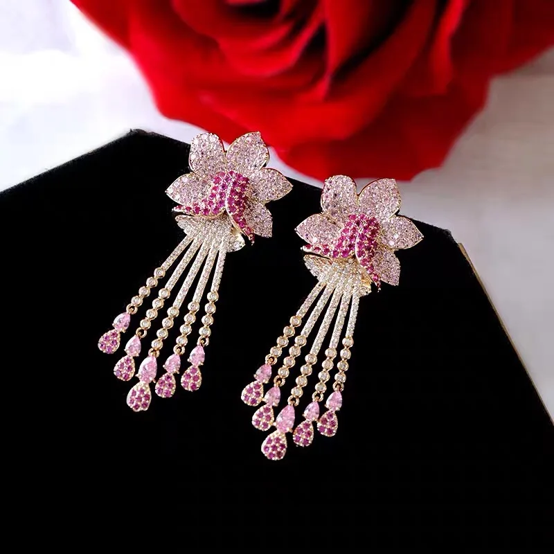 New Luxury White Crystal Flower Earrings for Women Antique Gold Color Pearl  Tassel Long Drop Earrings Vintage Jewelry Gift - AliExpress