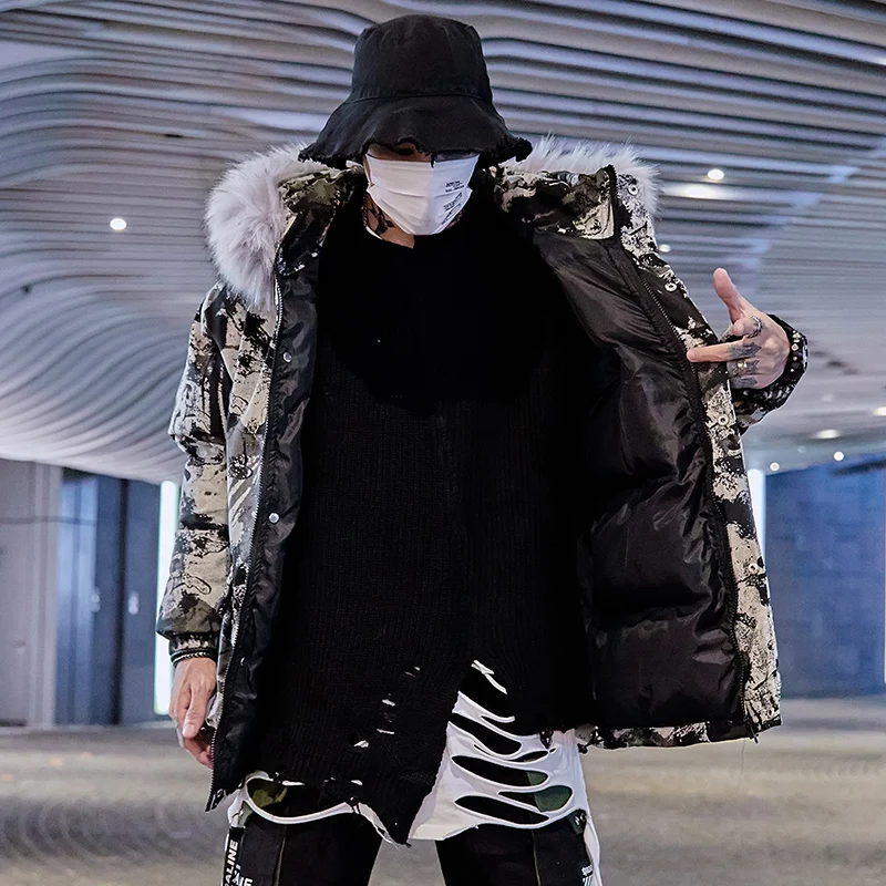 Зимние Модные мужские камуфляжные куртки больших размеров, меховые пальто в стиле хип-хоп, Мужская Уличная одежда нового дизайна в стиле хип-хоп