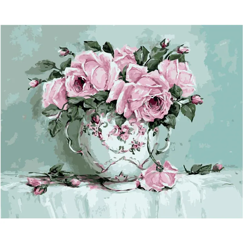 

pink rose vase Flower DIY Digital Painting By Numbers Modern Wall Art Oil Painting Holiday Gift Home Decor Big Size