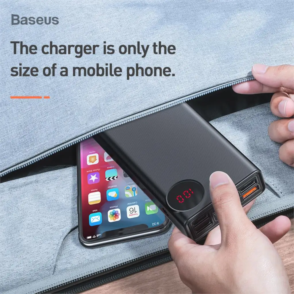 Baseus, 30000 мА/ч, внешний аккумулятор, usb type C, PD, быстрая зарядка, 3,0, внешний аккумулятор для Xiaomi, 30000 мА/ч, портативное Внешнее зарядное устройство