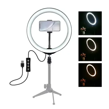 

PULUZ 10 Inch Usb 3 Modes Dimmable Led Ring Vlogging Selfie Photography Video Lights With Cold Shoe Tripod Ball Head Phone Clamp