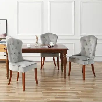 

Nordic solid wood cloth dining chair European American style backrest chair home restaurant chair hotel retro leisure soft bag c