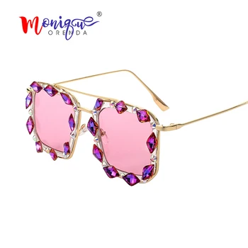 

Luxury Women Sunglasses Square Vintage Retro Brand Designer Oversized Female Goggles Rhinestone Sunglasses Men Oculos