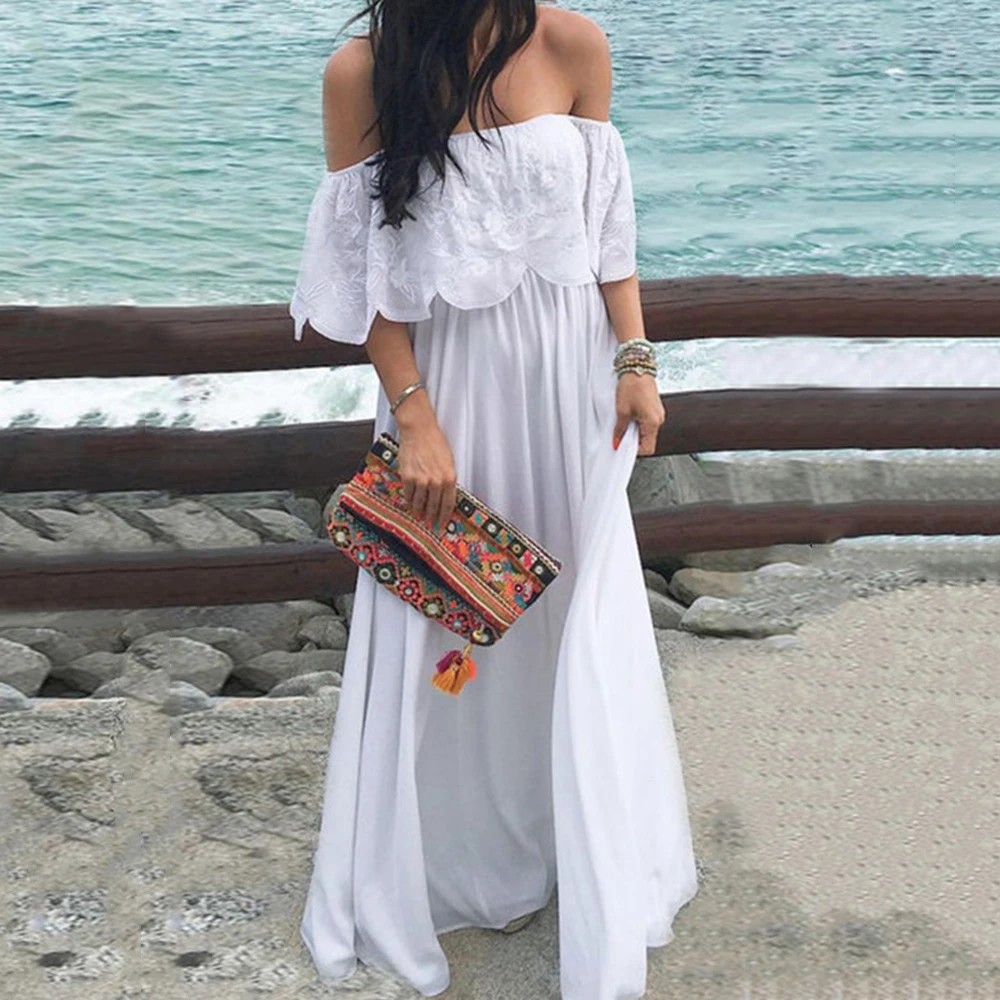 cold shoulder white maxi dress