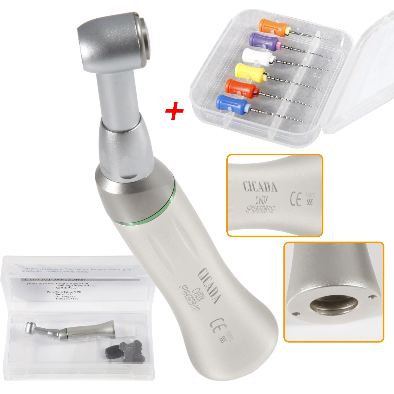 

Dental Endodontics 6pcs NiTi Super Rotary Files SX-F3 for Hand Use 25mm + Left Right Rotate Dental 10:1 Contra Angle Handpiece