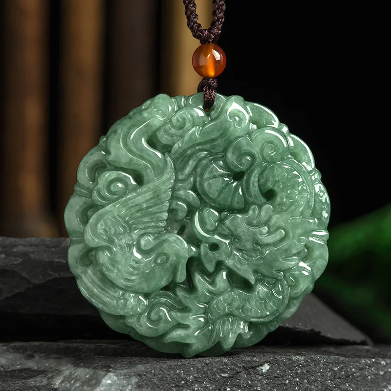 Old Chinese natural jade hand-carved double dragon pendant 002 