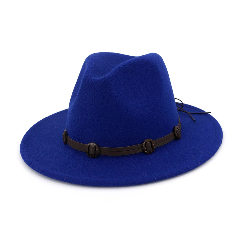 Blue Мужская и Женская шерстяная шляпа Fedora широкая шляпа церковная шляпа Уличная Повседневная шляпа - Цвет: Blue