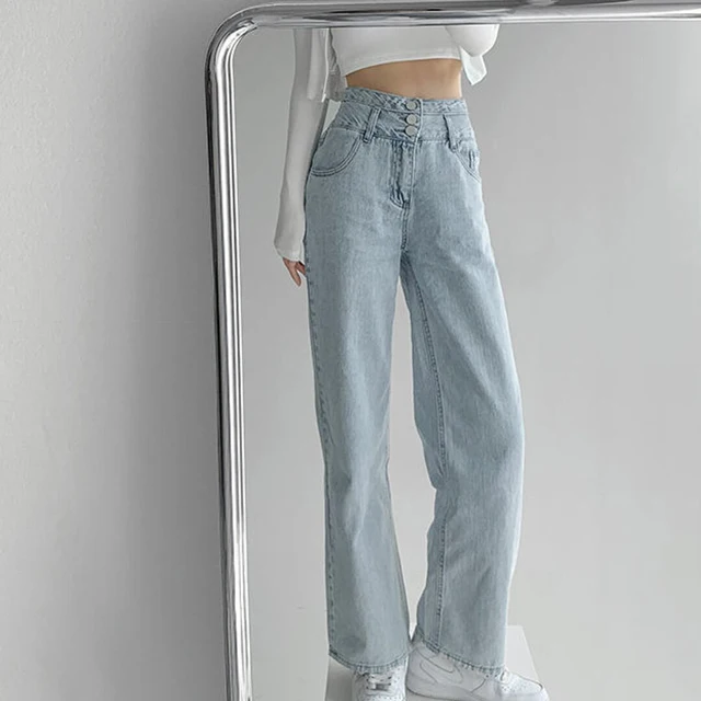 Женские джинсы прямые с высокой талией уличный стиль 5