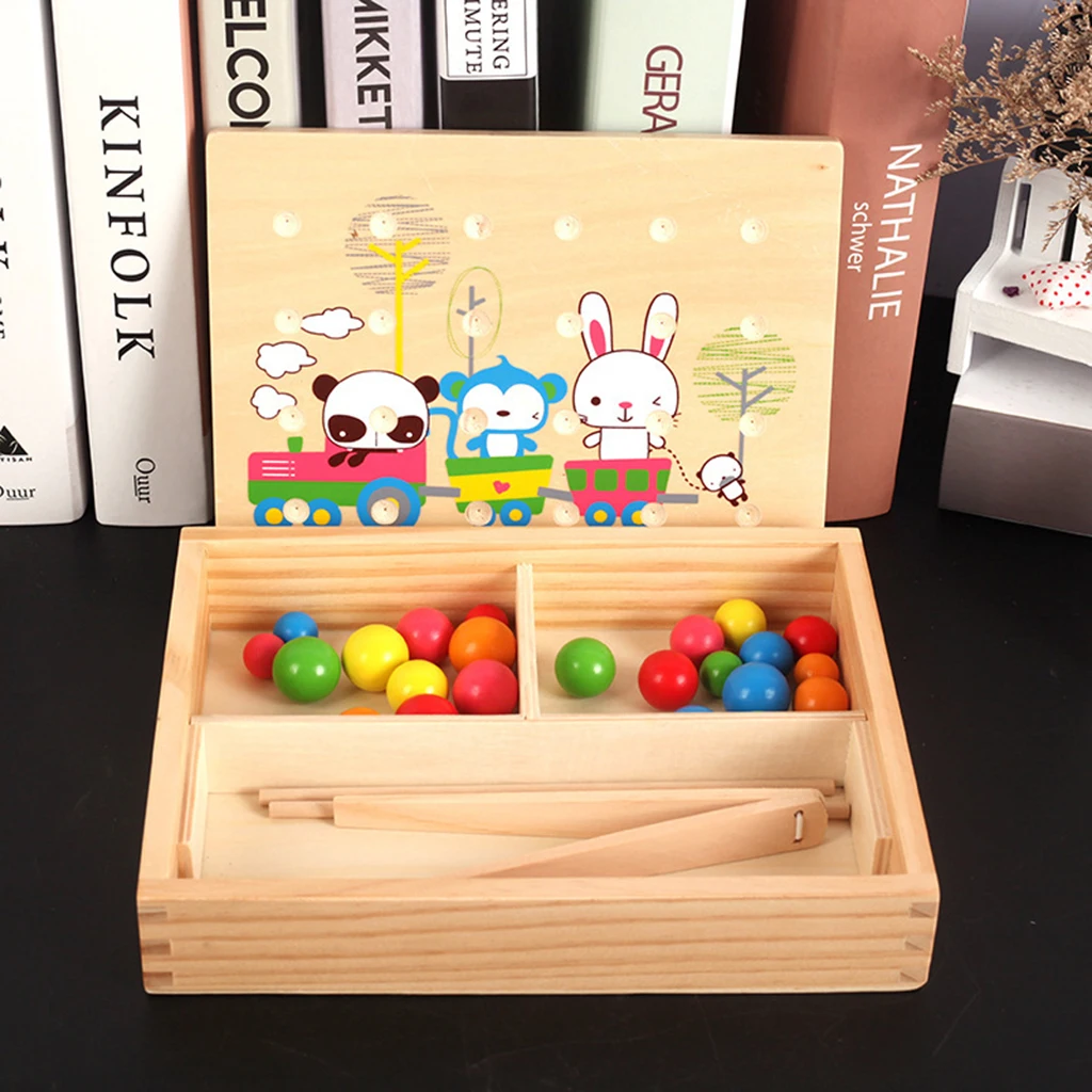 Montessori Toy, Rainbow Beads Box Clip Ball Games for Toddlers Kids Develop Colors & Shapes Cognition, Early Development
