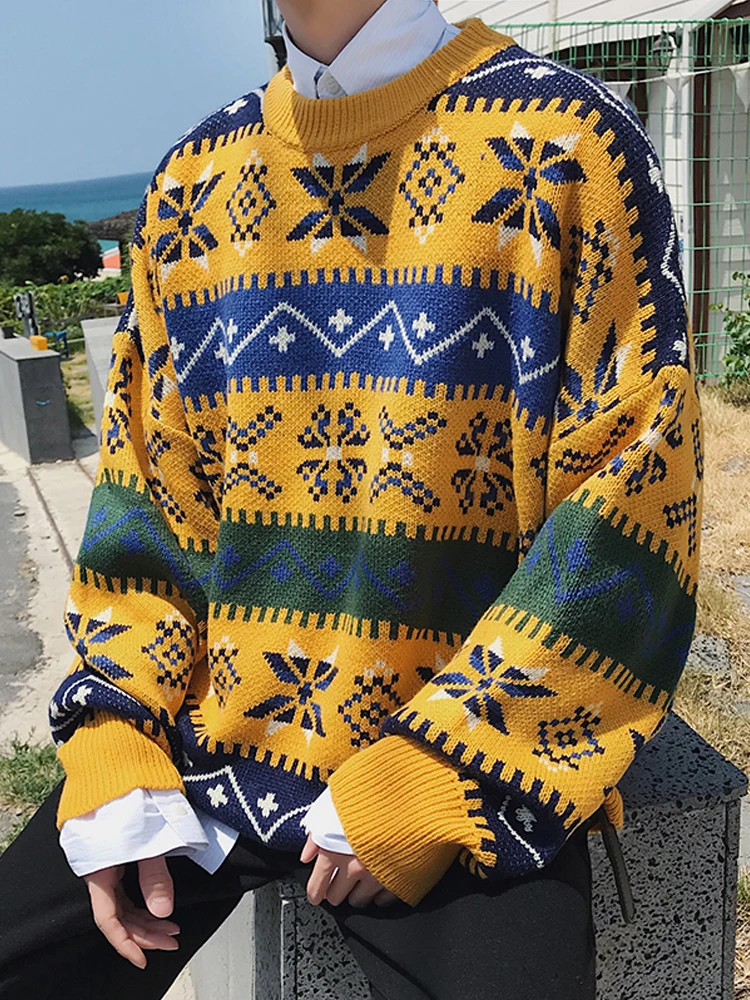 Осенний вышитый свитер с круглым вырезом мужской Молодежный теплый свитер