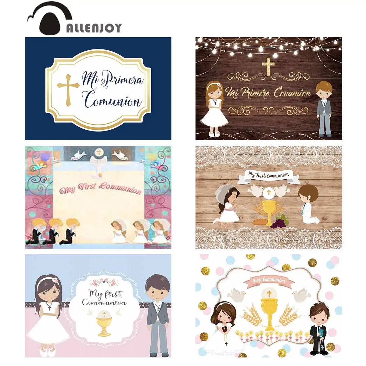 Allenjoy Prima Comunione Sullo Sfondo Ragazzo E Ragazza Mi Primera Comunion Battesimo Poster Personalizzato Evento Custo Mi Zzazione Sfondo