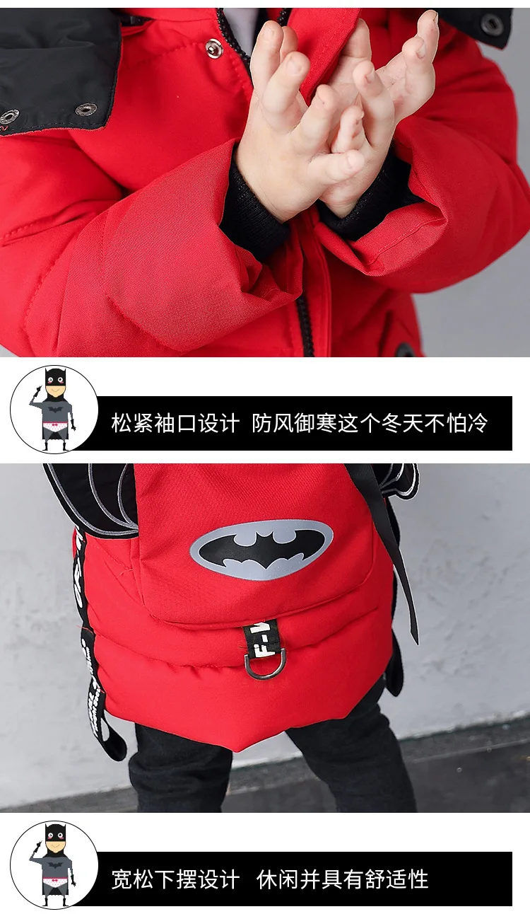 Cartoon Batman Baby Boy Children Cotton-padded Jacket Hoodie Thick Warm Kids Winter Coat size 2 3 4 5 6 7 8 years
