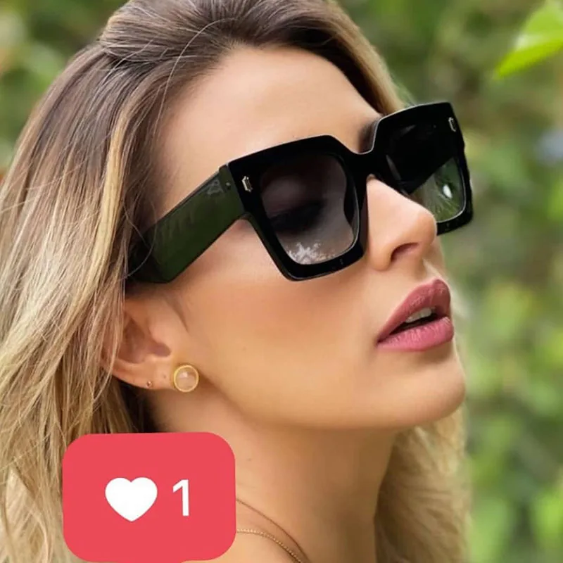 Gafas de sol cuadradas negras para mujer, lentes de gran tamaño, de lujo, Retro, a la moda, gradientes, grandes, verdes, nueva marca - Accesorios para la ropa