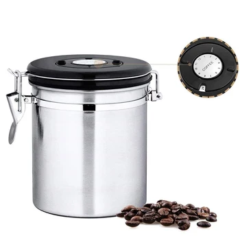 

1.5L/1.8L Stainless Steel Airtight Coffee Container With Spoon Coffee Flour Sugar Storage Canister Bottles Jars For Coffee Bean