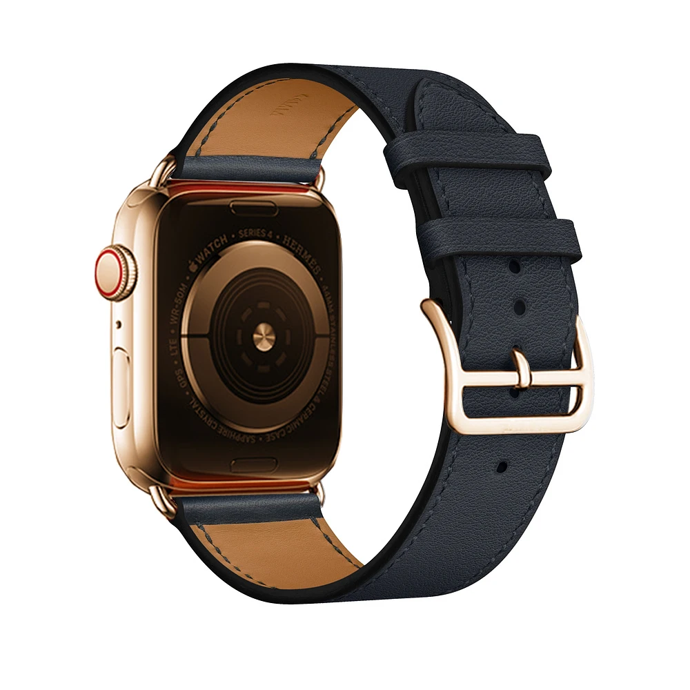 Indigo Herm логотип розовое золото Swift кожаный двойной/один тур ремешок для Apple Watch 5 4 3 2 1 44 мм 40 мм 42 мм 38 мм ремешок для iWatch - Цвет ремешка: Indigo