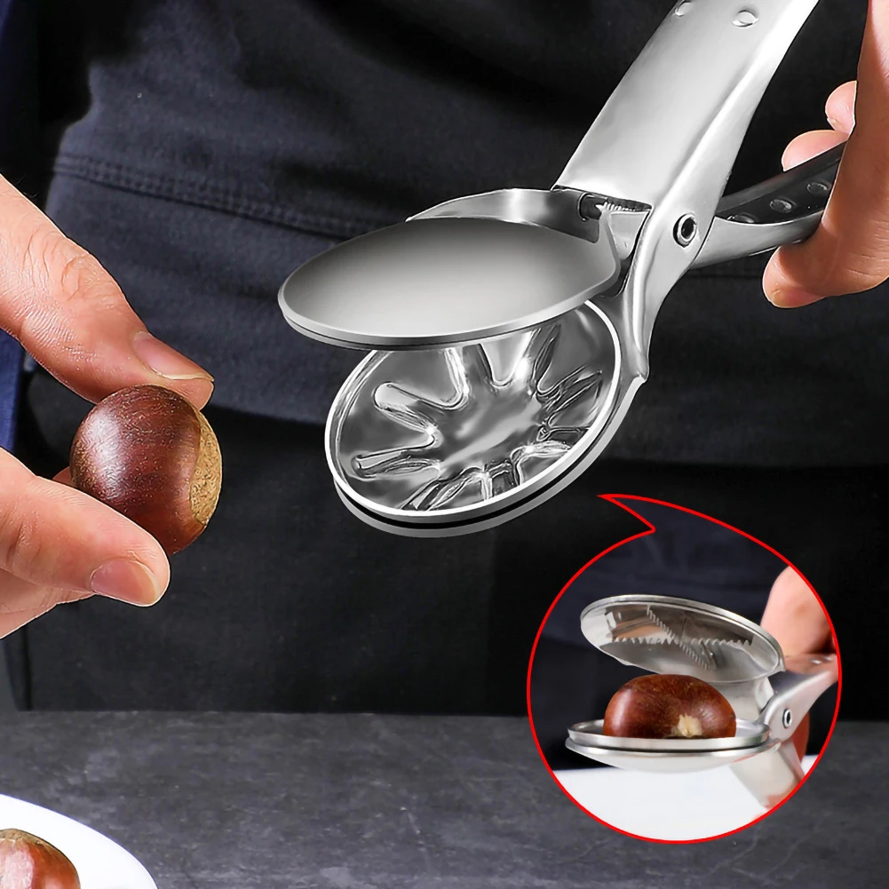 304 Stainless Steel NutCracker Opener 2 in 1 Quick Chestnut Clip Walnut Pliers Metal Nut Opener Kitchen Tools Cutter Gadgets