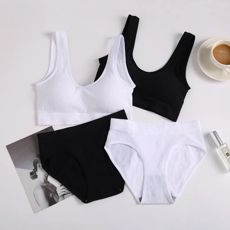 plus size underwear sets Women Seamless Underwear Sets Tank Tops Panties Suits Cotton Lingerie Set Padded Vest Elastic Waist Briefs 2Pcs Bralette Set sexy bra panty set