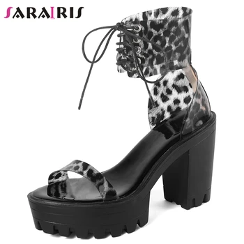 

SARAIRIS Open Toe Candy Color Platform Lace Up Sandals Women High Heels Pvc Summer Sandals Ladies Shoes