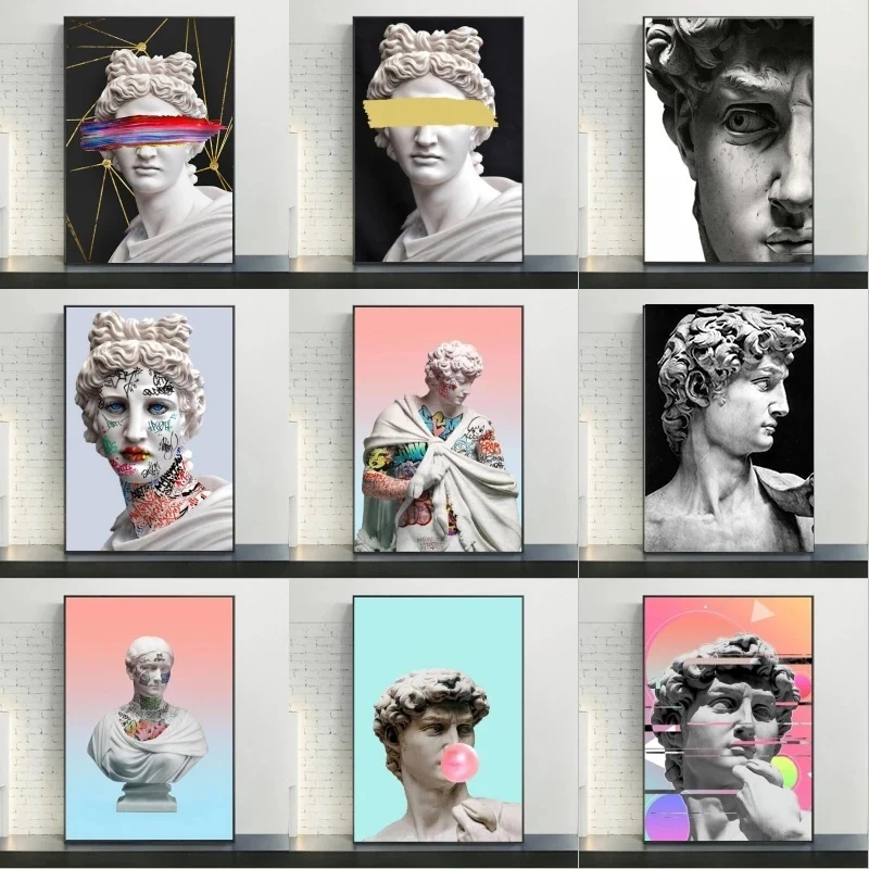 Funny Art Sculpture Of David Canvas Posters Graffiti Art Canvas Paintings On the Wall Modern Funny Portrait Pictures Home Decor