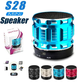 

Mini Bluetooth Speaker S28 Metal Steel Wireless Smart Hands Hi fi speaker With FM Radio Support SD Card Colors Mixed
