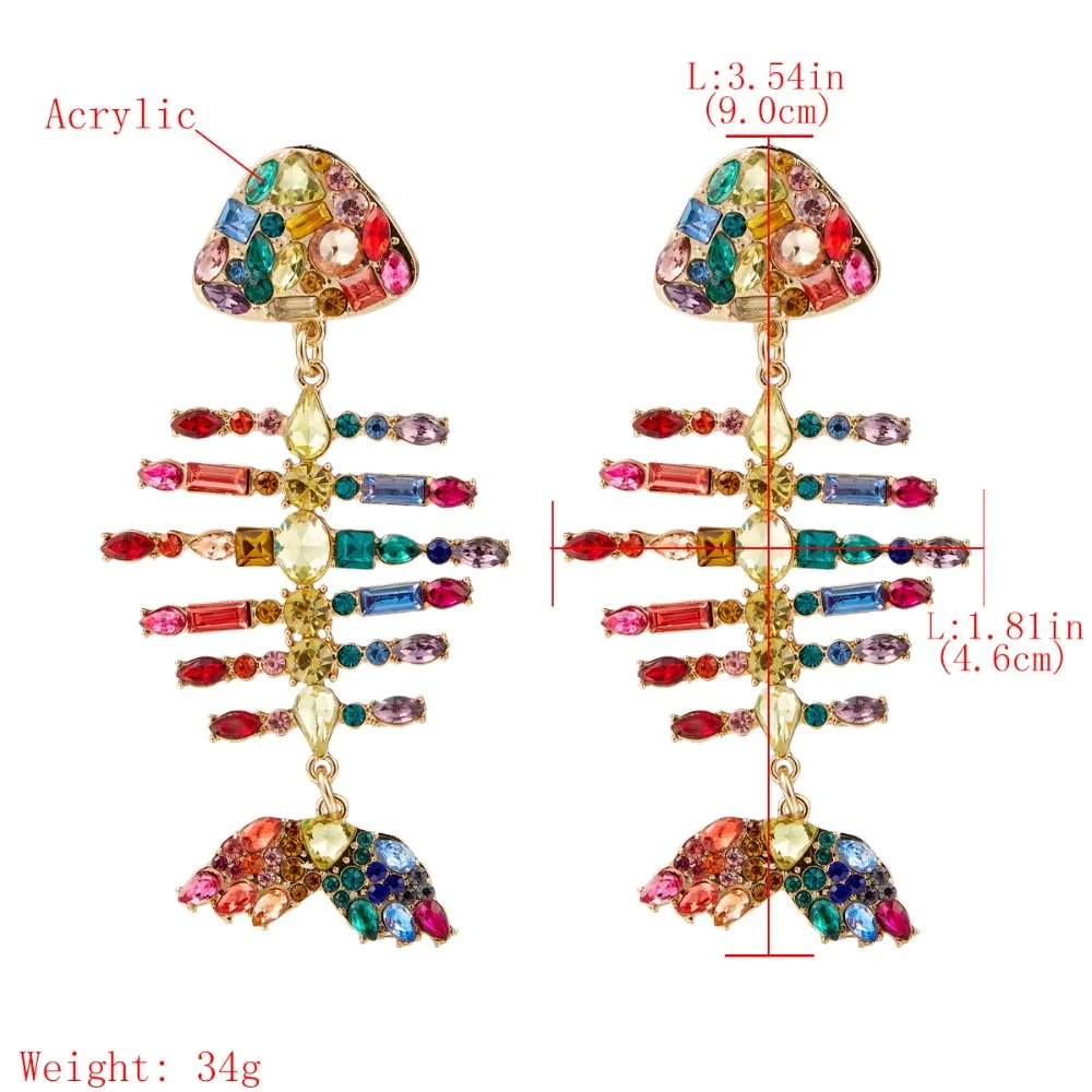 Блестящие Стразы Подвески в виде рыбьей кости Висячие серьги для женщин модные ювелирные изделия бохо Макси массивные серьги аксессуары Лидер продаж