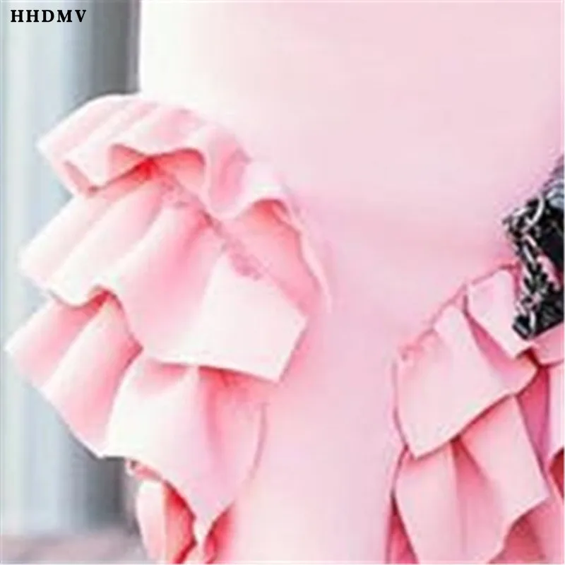 HHDMV KEN5730 модная Элегантная Модная уличная ярмарка для девушек оснастка стиль юбка молния оборки розовый красный длиной до колена юбка